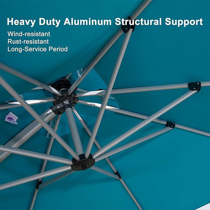 PURPLE LEAF Cantilever Outdoor Umbrella 11' x 11' Large, Turquoise Blue | 35MPH - Image 4