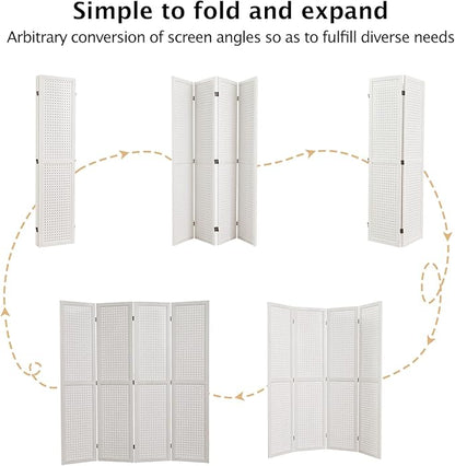 Room Divider Freestanding Folding Pegboard Privacy Screen 4-Panel Display Stand for Jewelry Craft Shows Retail Natural Wood Portable Space-Saving