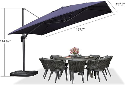 PURPLE LEAF Patio Telescopic Umbrella 11.5' x 11.5' Up Down Lifting Navy | - Image 9