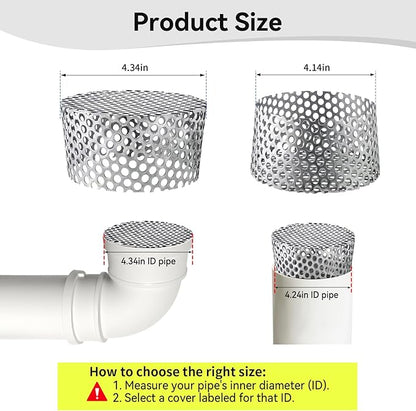 PVC Termination Cap Vent Cover, Stainless Steel Mesh Screen Vent Cover Slot for 4.24" to 4.34" ID Furnace and Roof Vent Pipe, Conical Vent Cap Rust preventing Leaves Debris, Birds Entering