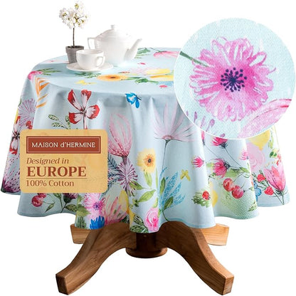Maison d' Hermine Table Cloth Round Table 100% Cotton 63 Inches Tablecloth Reusable Decorative for Dining Room, Farmhouse, Home, Party, Festive & Wedding Spring Summer - Jardin D'Ete - Mint