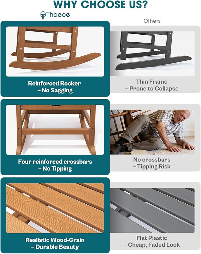 THOEOE Outdoor Rocking Chairs Set of 8, Oversized Patio Rocking Chair | HDPE - Image 4