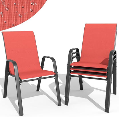 Patio Dining Chairs Set of 4 Outdoor Stackable Dining Chairs by TQKVIPI
