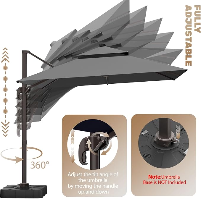 10x10Ft Patio Umbrella Outdoor Cantilever Rectangle Umbrella, 6-Level Tilt & - Image 6