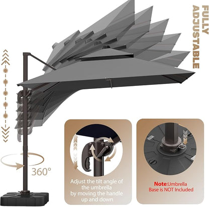 10x10Ft Patio Umbrella Outdoor Cantilever Rectangle Umbrella, 6-Level Tilt & - Image 6
