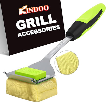 Grill Brush Bristle Free for Outdoor Grill, Steam Grill Cleaning Brush Replaceable BBQ Cleaner Brush Head,Extended Handle, Safe Grill Brush for Cast Iron Stainless-Steel Grates，Light Green