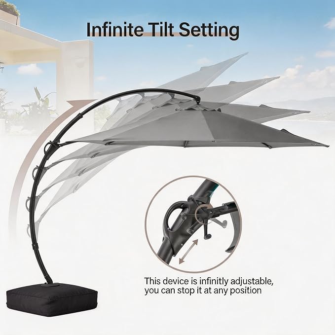 Outdoor Patio Umbrella with Base included, 11 FT Deluxe Curvy Cantilever - Image 6