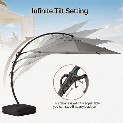 Outdoor Patio Umbrella with Base included, 11 FT Deluxe Curvy Cantilever - Image 6