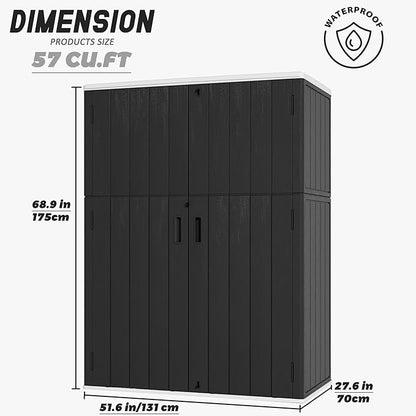 Vertical Outdoor Storage Cabinets,Plastic Sheds&Outdoor Storage with Floor,Outdoor Storage Box Waterproof/Lockable for Garage,Bike,Tools Storage Shed (57Cu.ft)