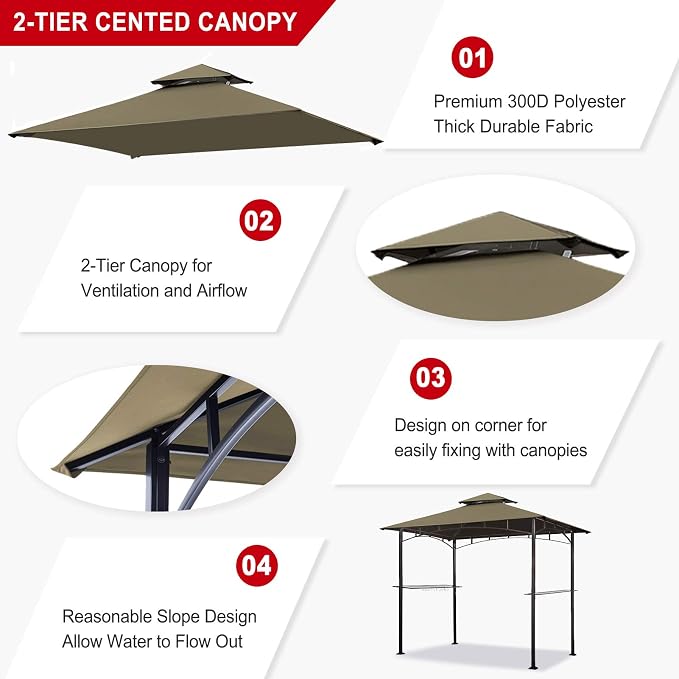 Eurmax USA High Performance Grill Gazebo Canopy Replacement Cover 5x8 BBQ - Image 4