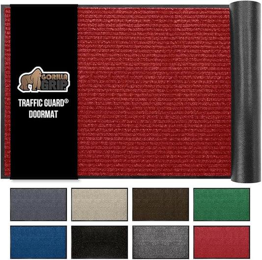 GORILLA GRIP Waterproof Traffic Guard Door Mat, Heavy Duty Entryway Mats, Strong Rubber Back Commercial Utility Rugs for Office Hallway, Garage Floor and Home, Low Profile Carpet Runner, 29x17, Red