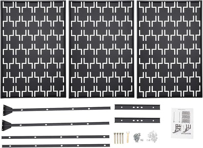 75" H×35" W Decorative Outdoor Privacy Screen with Stand, Outdoor Decor Privacy Fence Screen Metal Fence Panels, Free Standing Metal Divider for Patio Lawn Deck (Black-Rectangular)