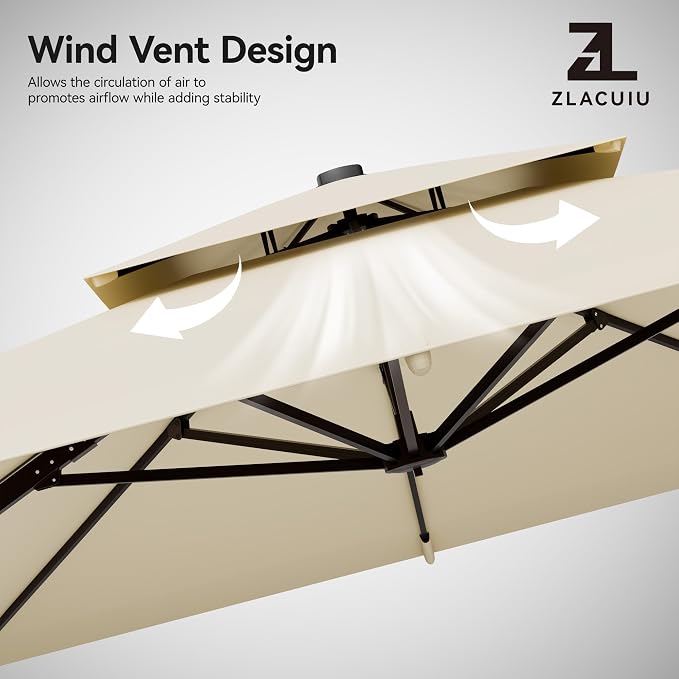 9x12FT Beige Cantilever Outdoor Patio Umbrella - Image 7