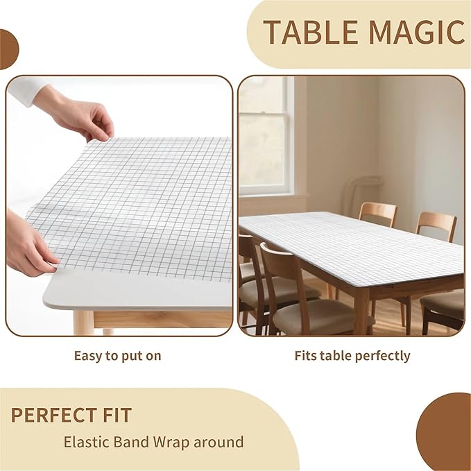 Rectangle Table Cloth Cover Waterproof Elastic Fitted Polyester Fitted Tablecloths for 4 Foot Tables for Indoor,Picnic, Camping, Outdoor （48" x 24"，White Grid）