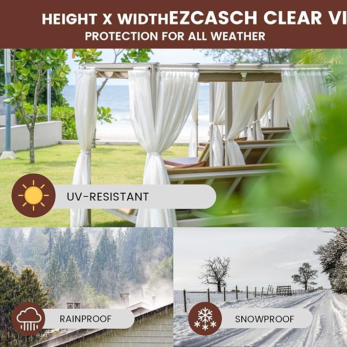 20 Oz Outdoor Vinyl Curtain with Double Sided Zip, Outdoor Clear Panel Curtain, Weather Resistant Outdoor Curtain for Pergola, Porch, Gazebos, with Rustproof Grommets (8'H x 7'W, Brown)