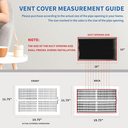 18x10 Vent Register [Duct Opening], Vent Covers for Home Ceiling, Two-Way Ventilation Register, Adjustable Solid Steel Wall Register Vent Cover (18"W x10"H [Duct Opening])