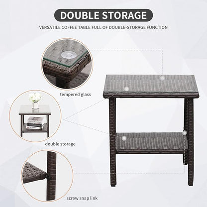 Outdoor PE Wicker Rocking Chair 3-Piece Patio Rattan Bistro Set 2 Rocker - Image 5