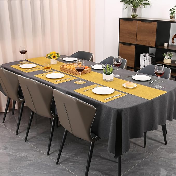 Table Runners 94 Inches Long, Dual-Sided Faux Leather Farmhouse Table Runner Waterproof Heatproof Non-Slip for Living Room Party Home Decor Holiday Decorations(Gray Yellow, 12 x 94 Inch)