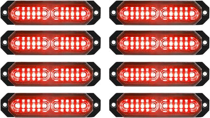 ASPL 8pcs Sync Feature Ultra Slim 12-LED Surface Mount Flashing Strobe Lights for Truck Car Vehicle LED Mini Grille Light Head Emergency Beacon Hazard Warning Lights (Red)