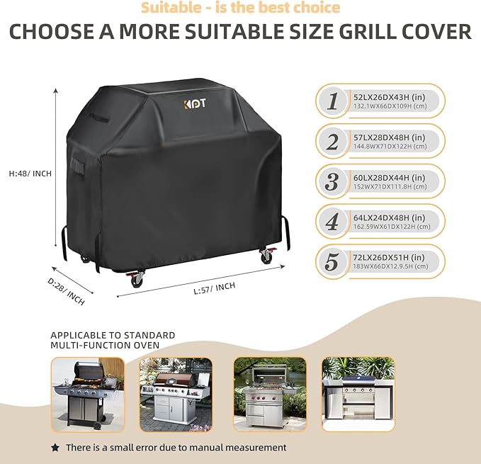 KPT 57 Inch Grill Cover for Outdoor Grill - Heavy Duty Waterproof 420D BBQ Cover with Hook, Air Vent, Buckle - Gas Grill Cover, UV & Fade Resistant, BBQ Grill Cover for Weber, Nexgrill, Char Broil
