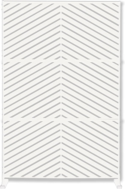 Kozyard Metal Privacy Screen 74" H x 47.2" W Decorative Outdoor Divider with Stand Panels Freestanding Screen Set for Deck Patio Balcony Garden Outdoor&Indoor (White/Chevron)