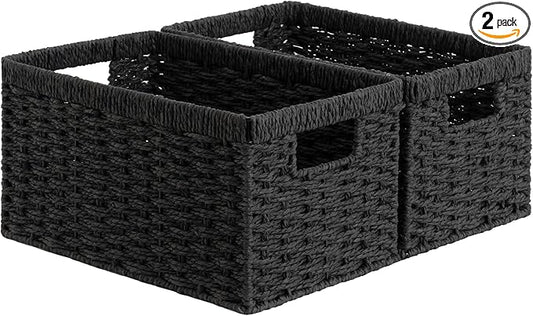 StorageWorks Pantry Baskets, Wicker Storage Baskets for Organizing, Shelves, Pantry Organizers and Storage, Medium, Black, 2-Pack