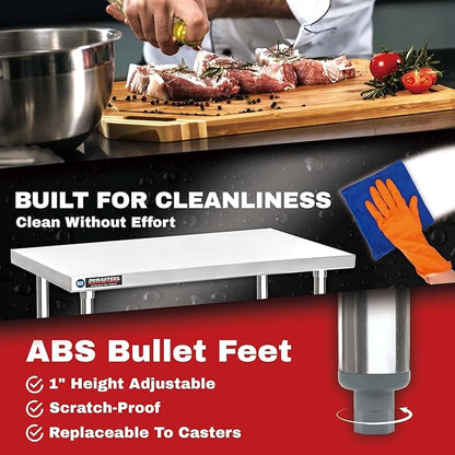 DuraSteel 30x18 Stainless Steel Work Table - NSF Commercial Prep Metal Table - Outdoor Pizza Oven Stand w/Under Shelf - Kitchen Island Laundry Utility Garage Microwave Stand Large Rolling Storage Cart