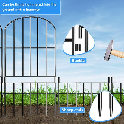 Adavin Animal Barrier Garden Fence,10 Pack Black 12''L x 25" H no dig Fence, Underground dig Protection for Dog Rabbits Rustproof Metal Wire Panel Border, 10 ft Ground Stakes for Outdoor Patio