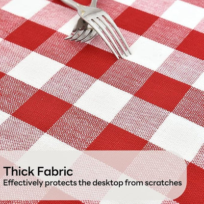 Gingham Table Cloth for Round Tables red Checkered Plaid Tablecloth Heavy Duty Cotton Blend Washable & Wrinkle Table Cover for Outdoor Kitchen Dining Picnic Camping (60 inch Diameter)
