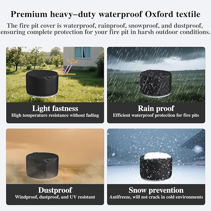 Chinchilla Round Fire Pit Cover for Solo Stove Bonfire 22 inch - Waterproof 600D Oxford Fabric Cover, Tear Resistant & All-Weather Protection for Smokeless, Gas, Table, or Bowl Fire Pits