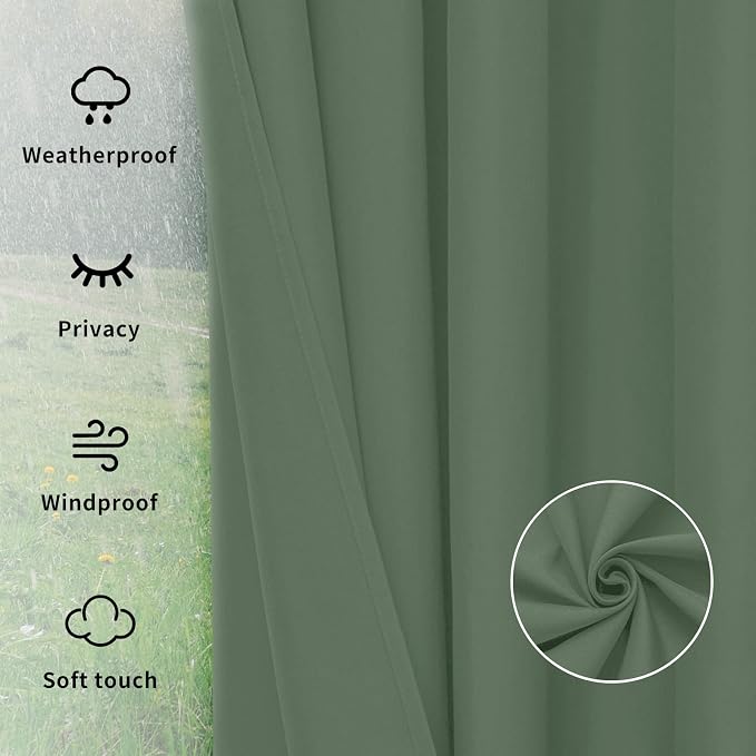 Easy-Going Outdoor Curtains for Patio 1 Panel, 54x96 inch, Sage Green | - Image 6