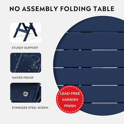 Costaelm Paradise HDPE Outdoor 24.5 Inch Round Portable Folding Patio Dining Table, Navy Blue