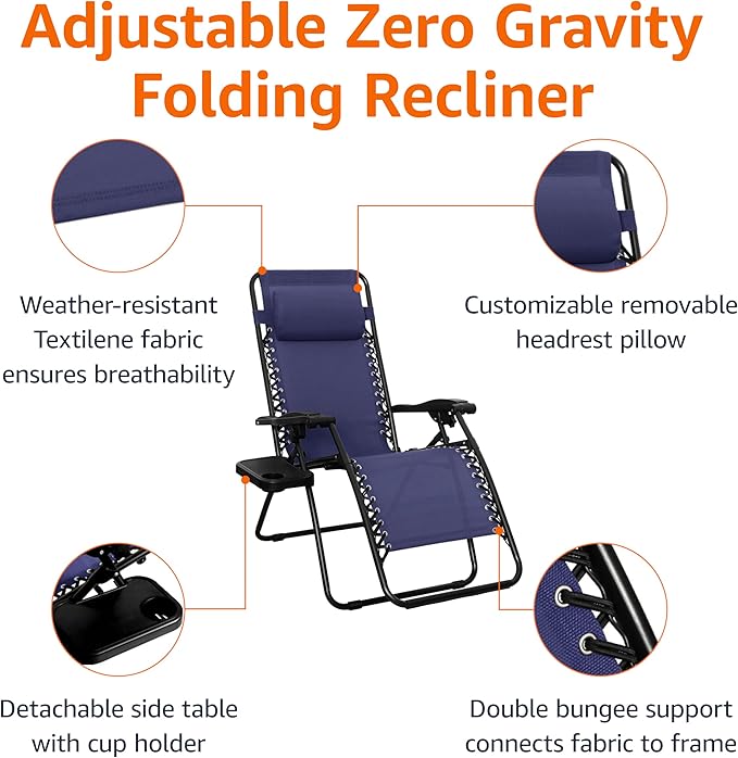 Amazon Basics Outdoor Adjustable Zero Gravity Folding Reclining Lounge Chair - Image 5