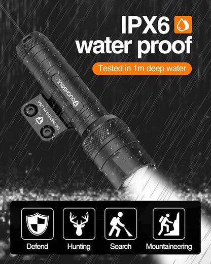 TOUGHSOUL M-Rail Green Laser Tactical Flashlight 1250 Lumens, Rechargeable Flashlight with Remote Pressure Switch LED Light with Rechargeable Batteries and Charger Included (M-Rail-Light+Laser)