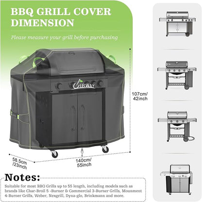 UIRWAY Grill Cover for Outdoor Grill 55 Inch, 600D Heavy Duty Waterproof BBQ Cover, UV & Fade Resistant Gas Grill Covers with Reflective Strip and Air Vent, Black