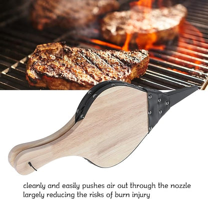 AMAKO Fireplace Bellow Manual Operation Durable Solidwood Heatproof Leather Widely Used Fire Blower for BBQ Camping Fireplace