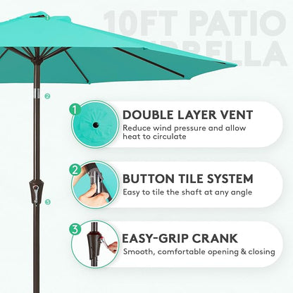 JEAREY 10 ft Outdoor Patio Umbrella w/Tilt and Crank, Auqa Sky | 8 Sturdy Ribs - Image 2