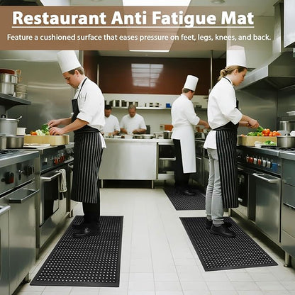 Restaurant Anti Fatigue Mat, Outdoor Rubber Floor Bar Mat, 36"X60" Non-Slip Kitchen Commercial Mat with Drainage for Garage, Entryway, Kitchen, Bar, Black