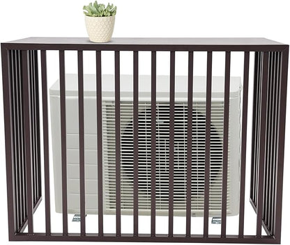 Air Conditioner Fence with Top Cover, 4 Panels 43.3 "L x 23.6 "W x 31.5 "H Privacy Fence Panels for Outside, Freestanding Metal Trash Can Hider Outdoor, No-Dig Air Conditioner Sun Blocker Kit (Brown)