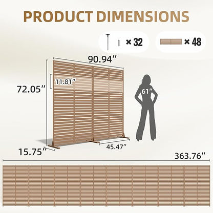 Privacy Fence Screen with Stand 6 Panel 72" H×47" W HDPE Decorative Panels with Steel Poles and Stand, Air Conditioner Fence Panels, Privacy Screen for Outdoor Backyard, Balcony, Pool