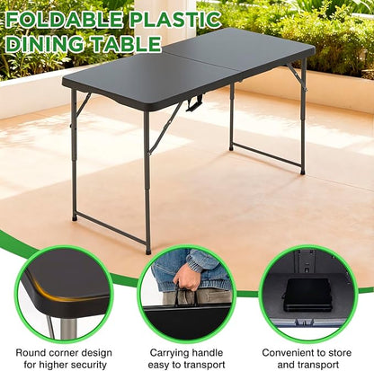 BestOffice 4 FT Picnic Table Folding Table Camping Plastic Table Fold Up Table Lock for Party Event, Black