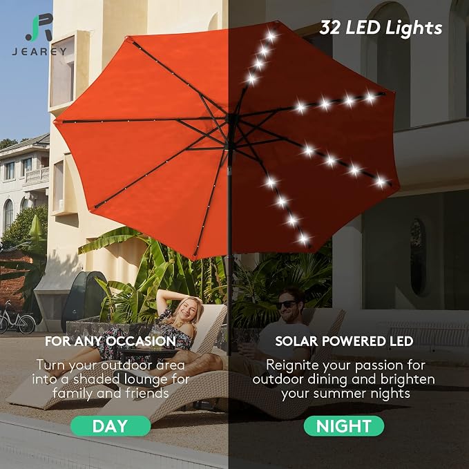 JEAREY 10' Patio Umbrella with Solar Lights, LED Umbrella, Tilt & Crank UV - Image 2
