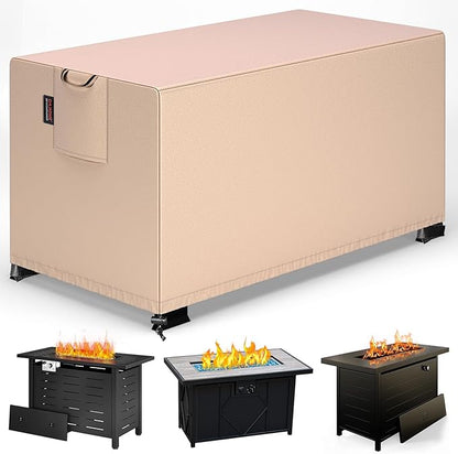 QH.HOME Fire Pit Cover Rectangular 42 x 24 Inch,Outdoor Waterproof Fire Pit Table Cover Strong Tear Resistant and Fading Resistant for Rectangle Patio Furniture Fireplaces - Wheat