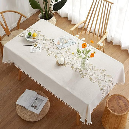 Pahajim Rustic Linen Tablecloth Cotton Waterproof Table Cloth for Kitchen Dining with Tassel Rectangle Tablecloths Rectangle/Oblong, 55''x 87'', 6-8 Seats