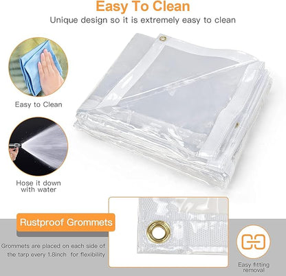 6 x 20FT Outdoor Clear Tarp Curtain Waterproof Wind-Proof 24 Mil Transparent Vinyl Tarp for Patio Pergola Garden Canopy Rainproof Anti-Tear PVC Thick Cover with Grommets