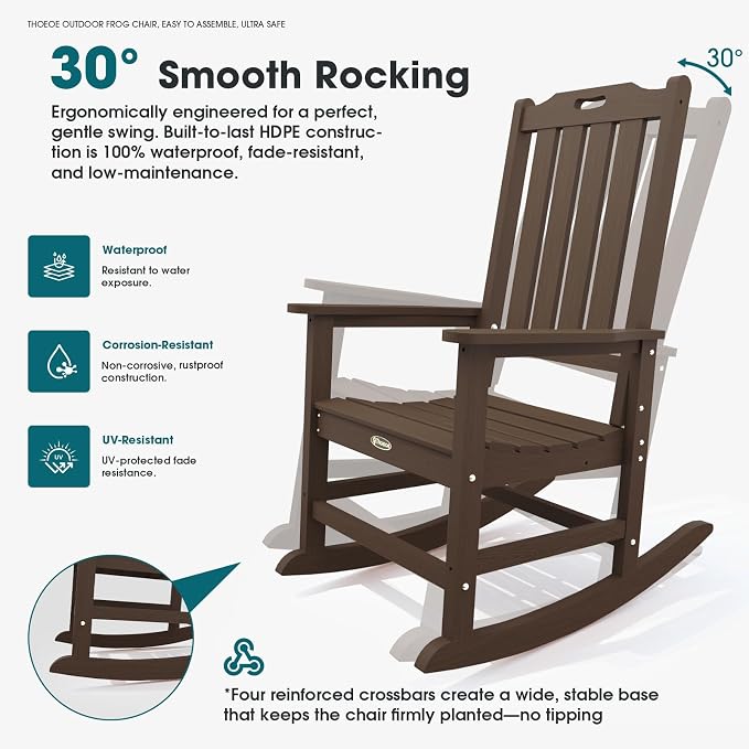 THOEOE Outdoor Rocking Chairs Set of 2, Oversized Patio Rocking Chair | HDPE - Image 3
