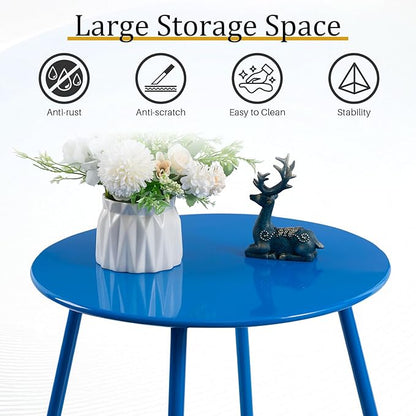HollyHOME Round Metal Side Table, Rust-Resistant Patio Small Plant Stand, Outdoor 17.32'' Portable End Table for Balconies, Gardens, Living Rooms and Bedrooms, SkyBlue