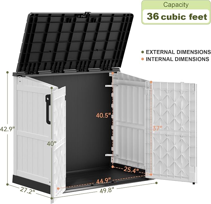 Plastic Outdoor Storage Shed, 36 Cu Ft Waterproof Outdoor Storage Cabinet - Image 6