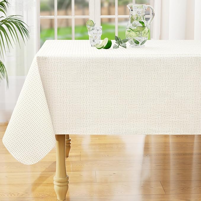 misaya Rectangle Waterproof Vinyl Table Cloth, Plastic Tablecloth with Flannel Backing, Wipeable Table Cover for Dinner, Picnic, Indoor and Outdoor (Weave Patternd, 60" x 120")