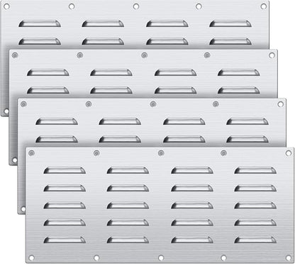 4 Pack Stainless Steel Venting Panel for BBQ Grill Accessory, 15x6.5 Inch (20-Slots), 304 Grade Metal Vent Cover for Masonry Fire Pits & Outdoor Kitchens, Weather Resistant, 15" by 6-1/2"